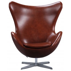 Arne Jacobsen. Fauteuil "The Egg" revêtu de cuir semi-aniline de couleur cognac foncé.