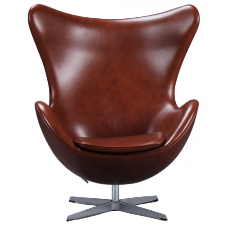 Arne Jacobsen. Sessel 'The Egg', gepolstert mit tiefem cognacfarbenem Semianilinleder