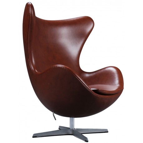 Arne Jacobsen. Derin konyak rengi yarı anilin deri döşemeli koltuk 'The Egg'