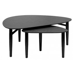 Katrine | Coffee table set | Dark grey stone look / Black lacquered oak