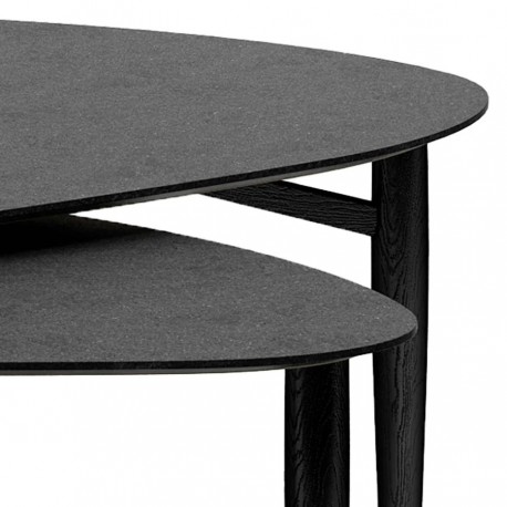 Katrine | Coffee table set | Dark grey stone look / Black lacquered oak