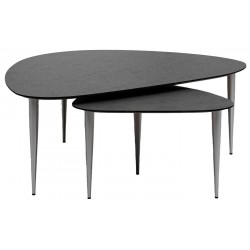 Thomsen Furniture| Katrine | Sofabordssæt Mørkegrå stenlook / Børstet stål