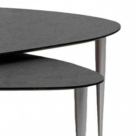 Thomsen Furniture| Katrine | Coffee Table Set Dark grey stone look / Brushed steel