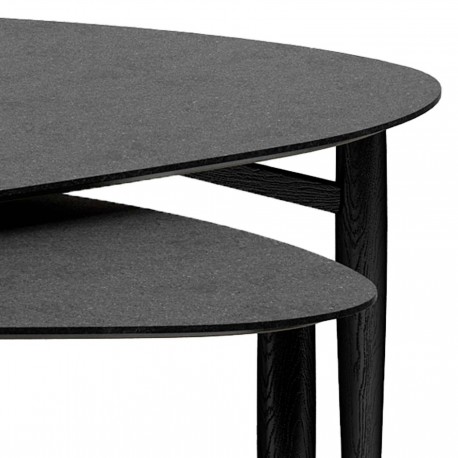 Thomsen Furniture| Katrine | Coffee Table Set Dark grey stone look / Black lacquered oak