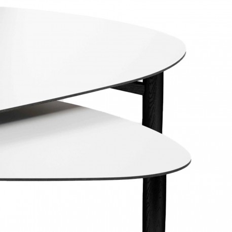 Thomsen Furniture| Katrine | Coffee table set in white nano laminate and with black lacquered oak legs