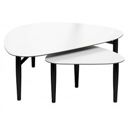 Thomsen Furniture| Katrine - Coffee table set in white nano laminate and with black lacquered oak legs