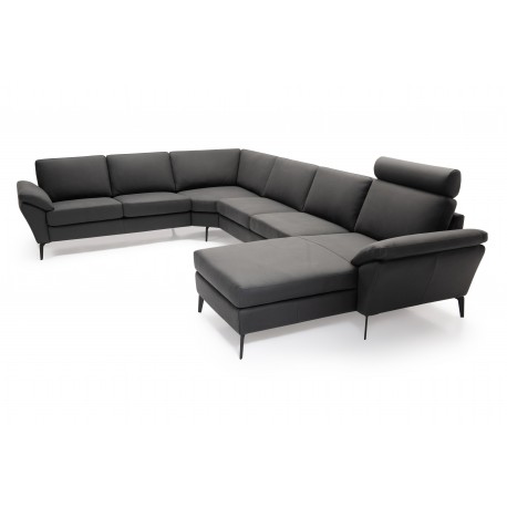 Amager Leather Corner Sofa with Chaise Lounge - Right