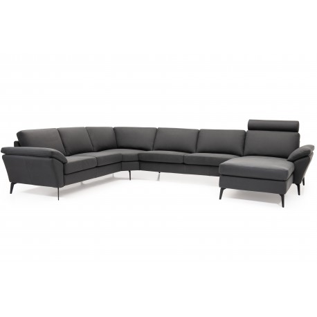 Amager Leather Corner Sofa with Chaise Lounge - Right