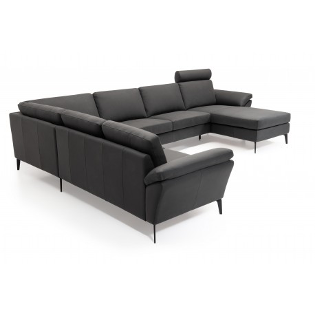 Amager Leather Corner Sofa with Chaise Lounge - Right
