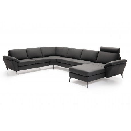 Amager Leather Corner Sofa with Chaise Lounge - Right