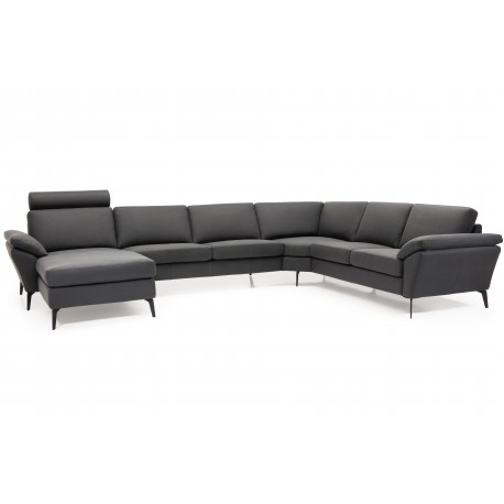 Amager Leather Corner Sofa with Chaise Lounge - Left