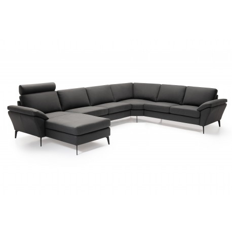 Amager Leather Corner Sofa with Chaise Lounge - Left