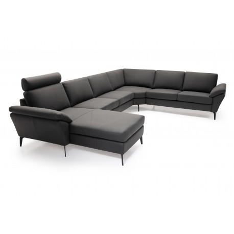 Amager Leather Corner Sofa with Chaise Lounge - Left