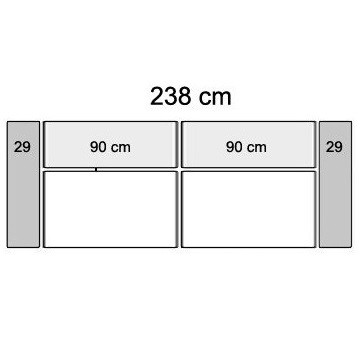 238 cm with 2 seater