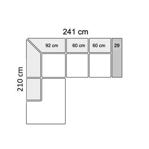 241 cm - venstrevendt