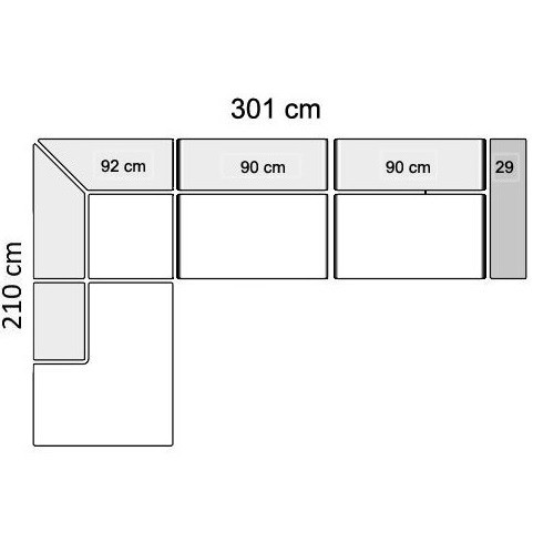 301 cm med 2 sæder venstrevendt