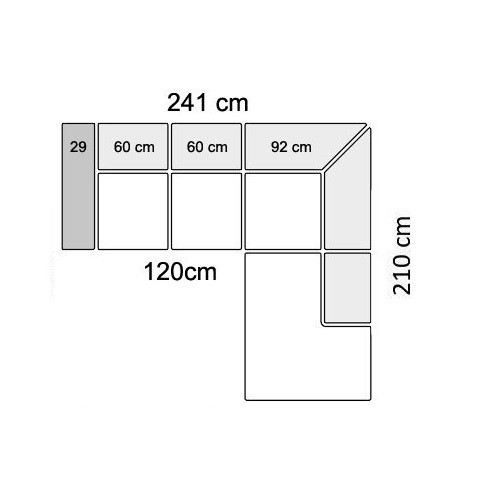 241 cm - Højrevendt