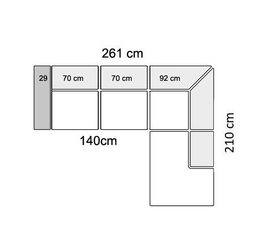 261 cm - Højrevendt