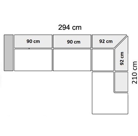 294 cm - med 2 sæder Højrevendt