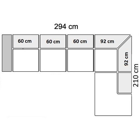 294 cm - med 3 sæder Højrevendt