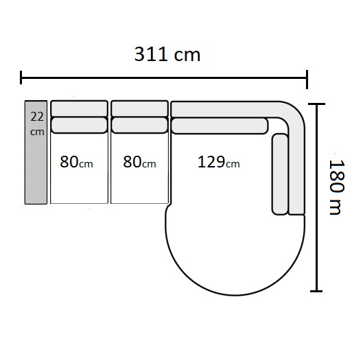 311 cm - Højrevendt