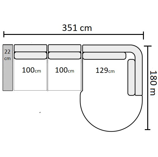 351 cm - Højrevendt